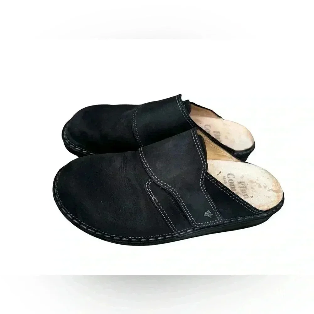 FINN COMFORT Men’s Black Venice Leather Mule Shoes Size EUR 42